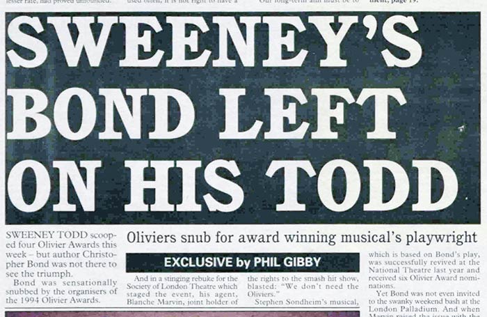 Sweeney Todd writer Olivier Awards snub – 30 years ago in The Stage