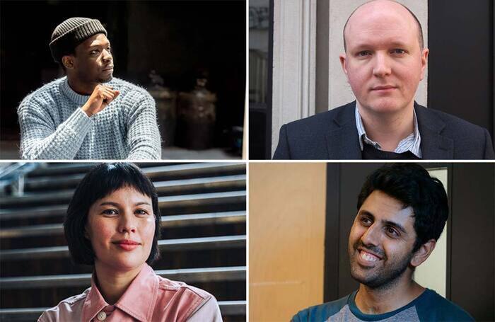 Four newly appointed associate playwrights join Gillian Greer at London's Royal Court (clockwise from left): Ryan Calais Cameron, Mike Bartlett, Vinay Patel and Nina Segal